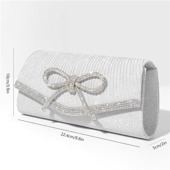 SH Glitter Clutch Purses for Women Elegant Bow Evening Bag Dressy Wedding - Picture 4 of 7